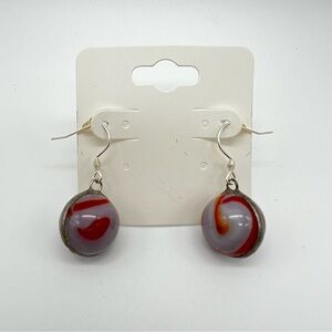 Vintage Glass Marble Earrings, Coral and Mauve Swirl, New Hooks
